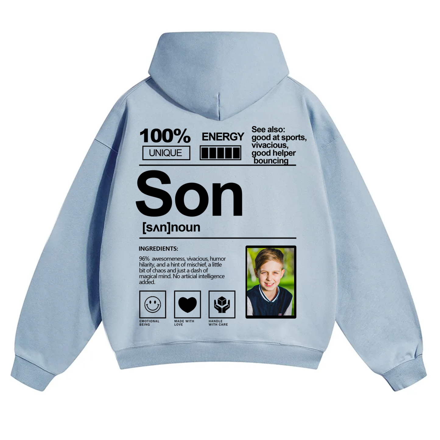 Addcustom Photo Son Solid Color Hoodie