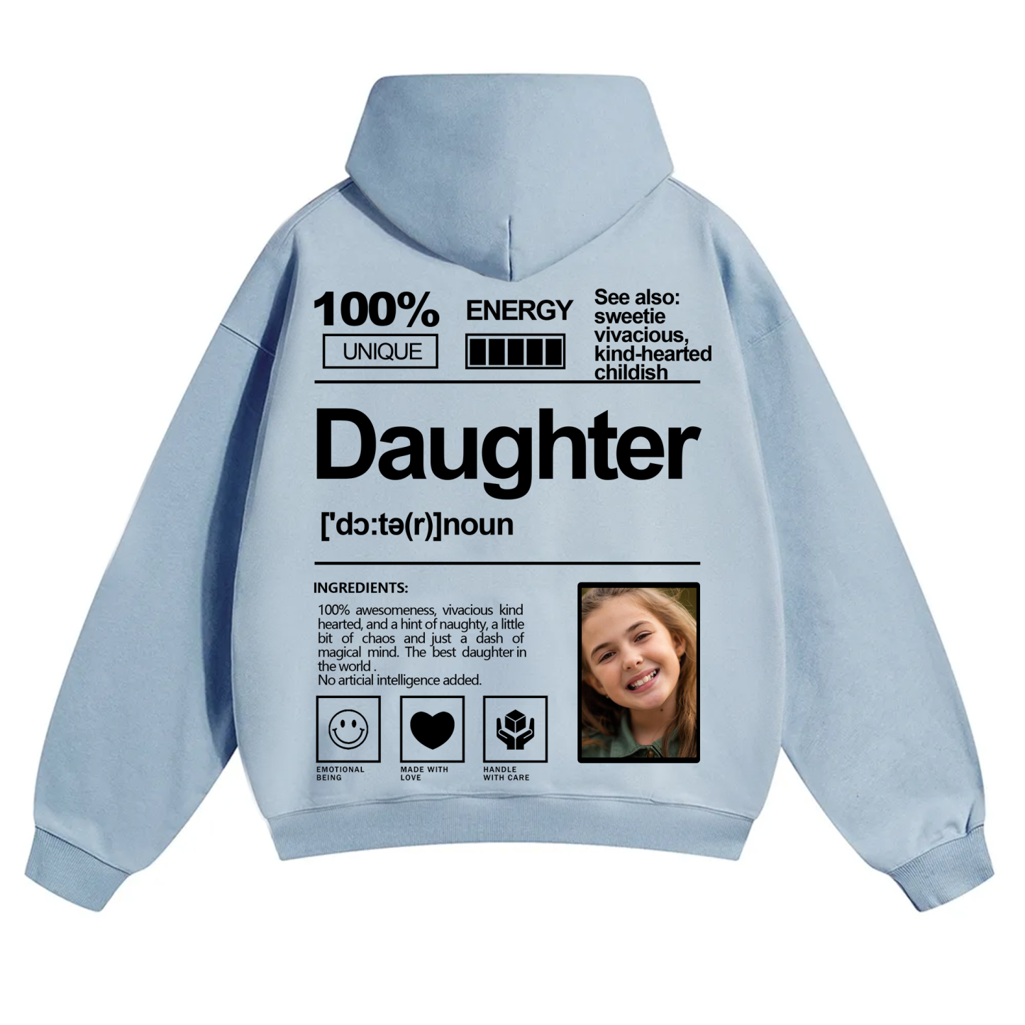 Addcustom Photo Daughter Solid Color Hoodie