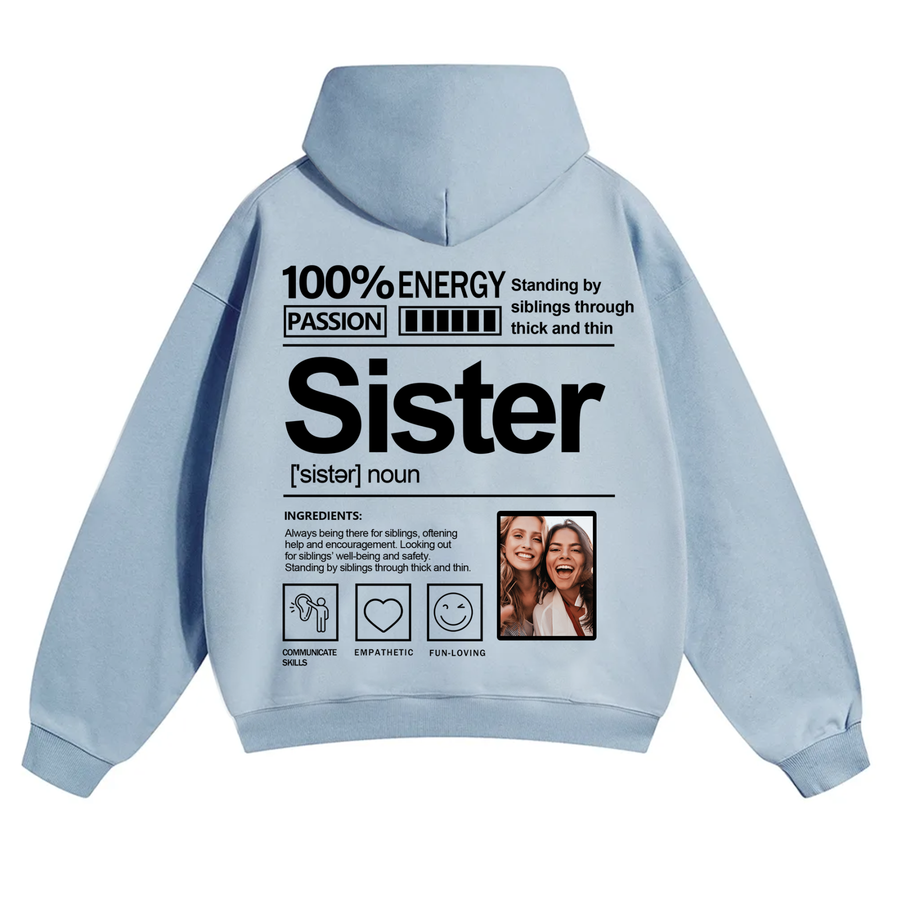 Addcustom Photo Sister Solid Color Hoodie