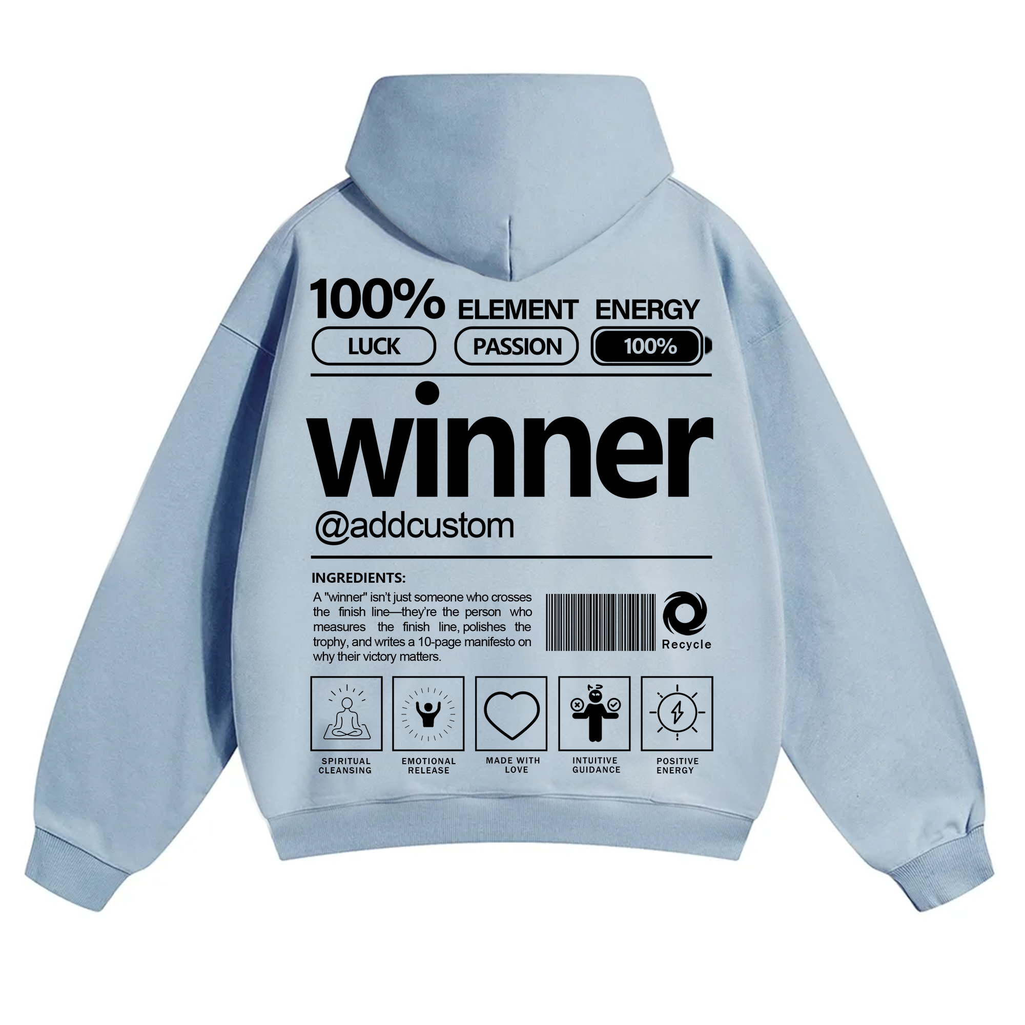 Winner Addcustom Unisex Fit Solid Color Hoodie