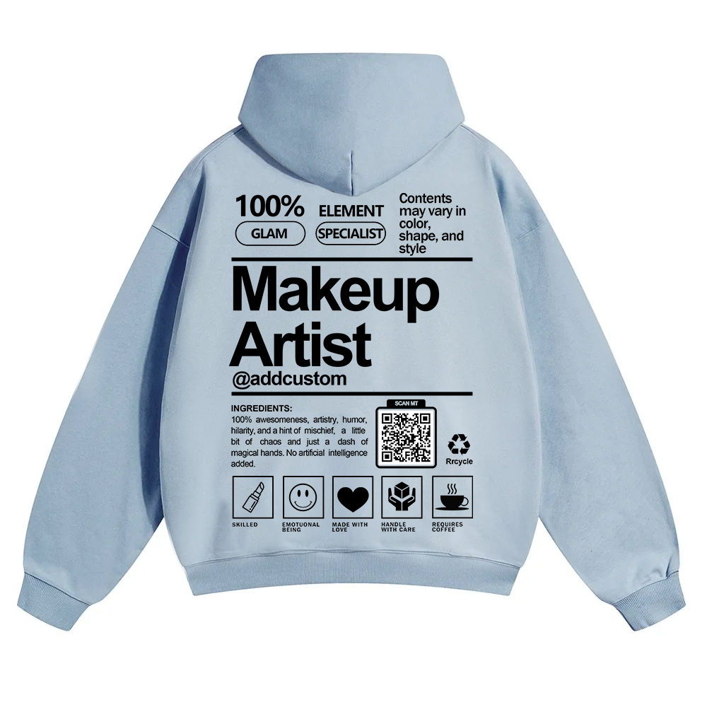 Wearishow Makeup Artist Addcustom QR Code Solid Color Hoodie