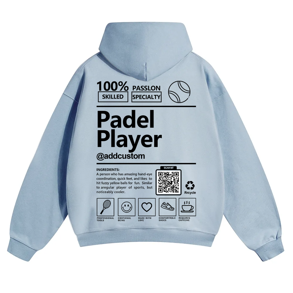 Padel player Addcustom QR Code Solid Color Hoodie wearishow
