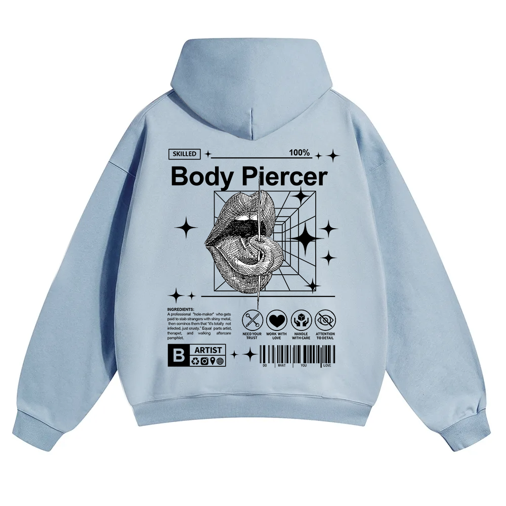 Body Piercer Casual Unisex Solid Color Hoodie wearishow