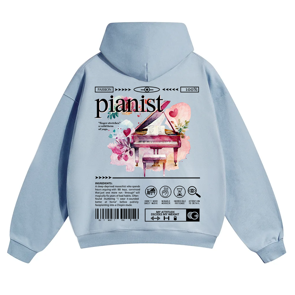 Pianist Unisex Solid Color Hoodie wearishow