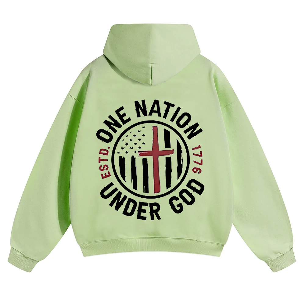 One Nation Under God ESTD 1776 Unisex Solid Color Hoodie wearishow
