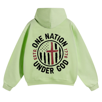 One Nation Under God ESTD 1776 Unisex Solid Color Hoodie wearishow