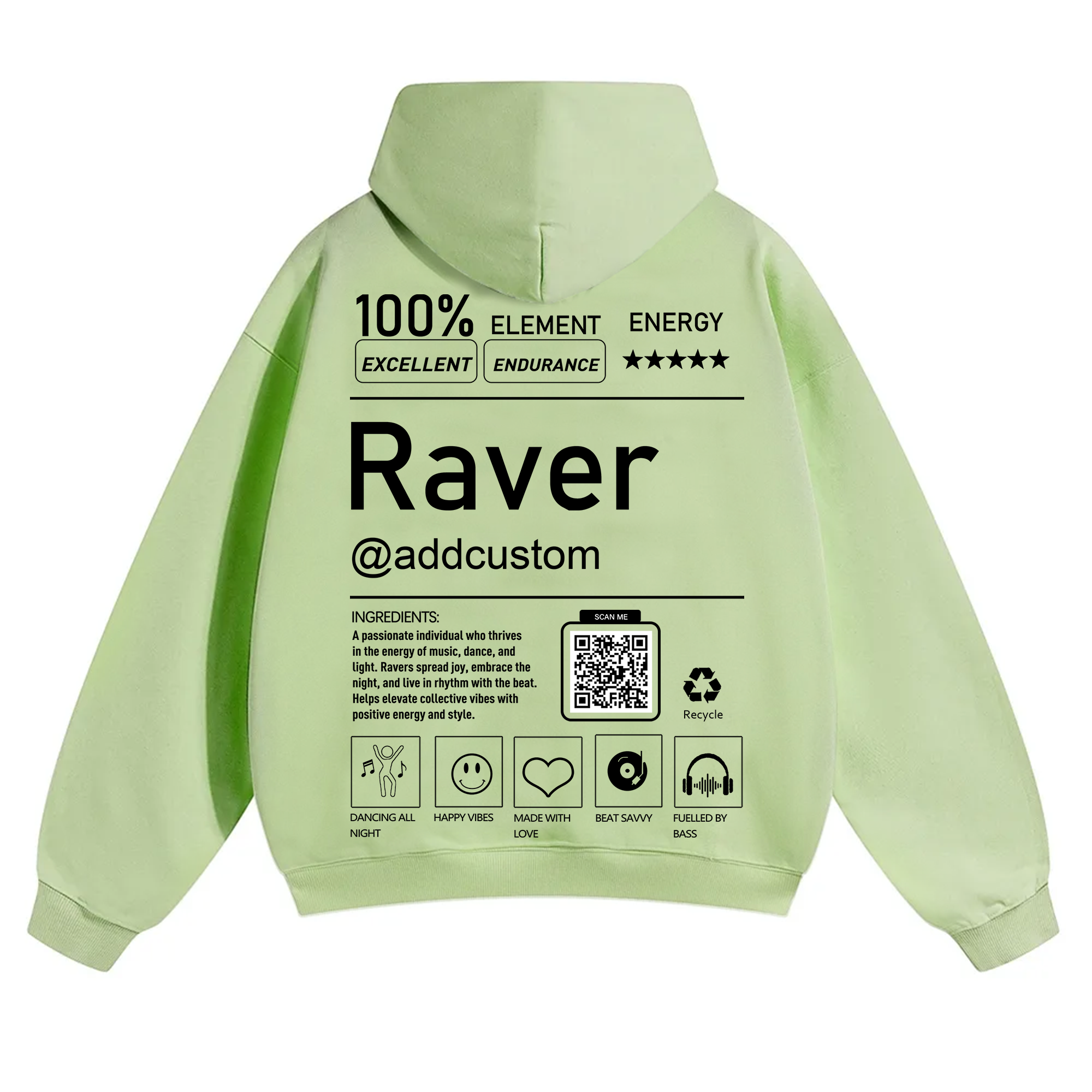 Addcustom QR Code Raver Solid Color Hoodie wearishow
