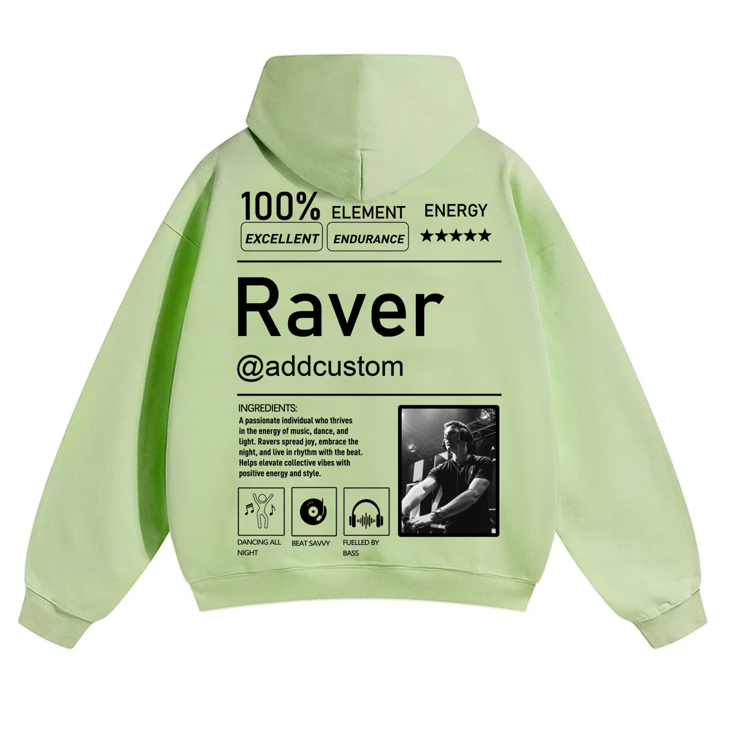 Addcustom Photo Raver Solid Color Hoodie wearishow