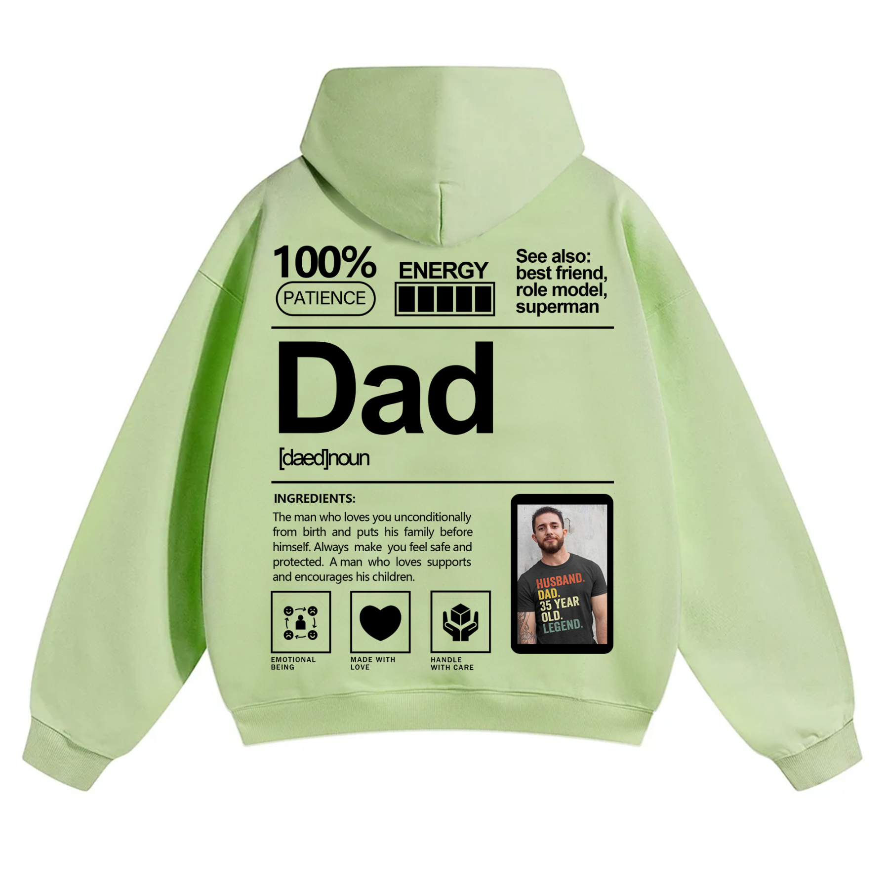 Addcustom Photo Dad Solid Color Hoodie