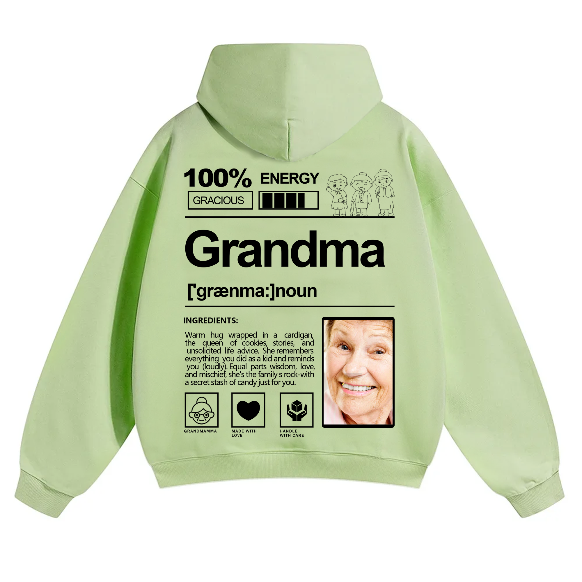 Addcustom Photo Grandma Solid Color Hoodie