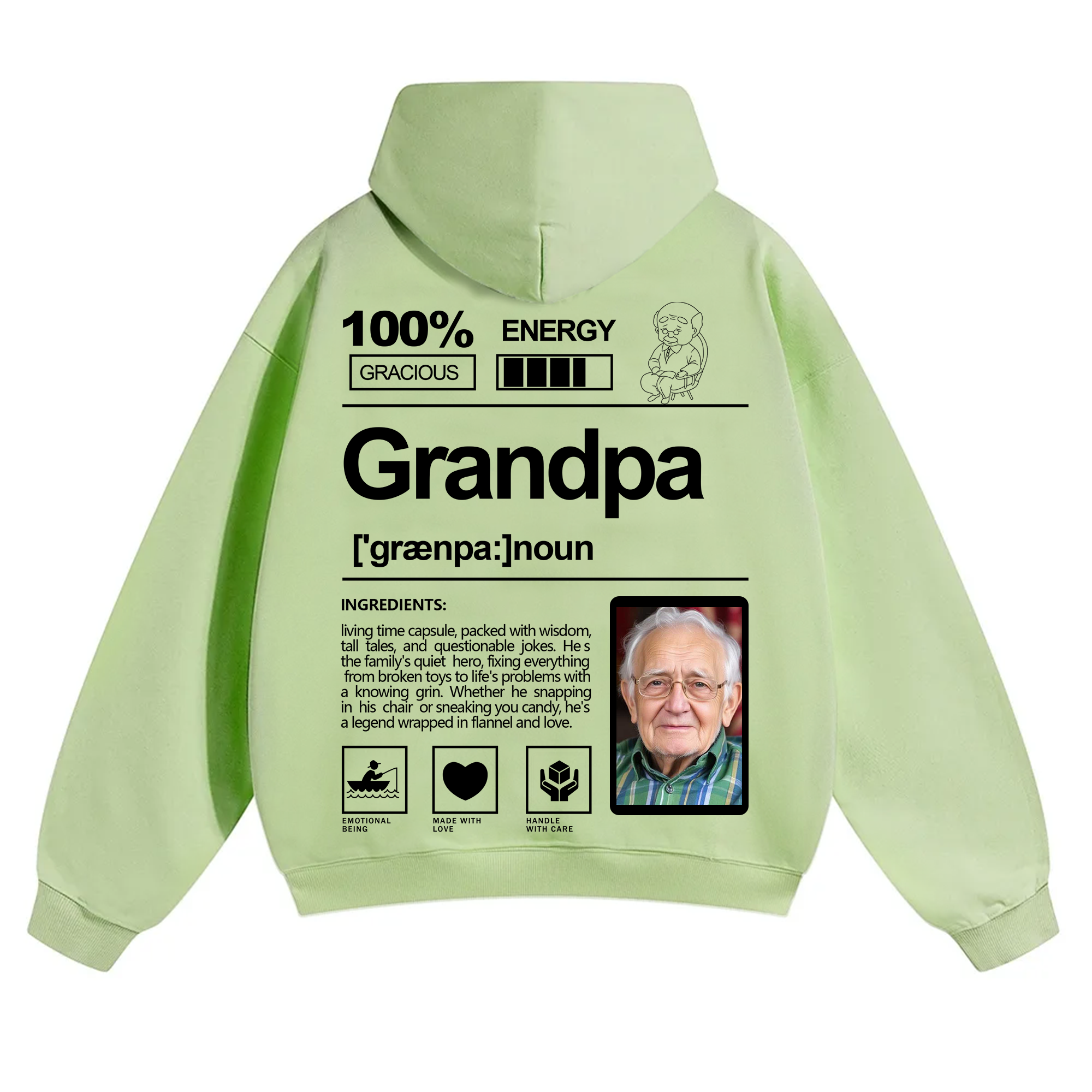 Addcustom Photo Grandpa Solid Color Hoodie