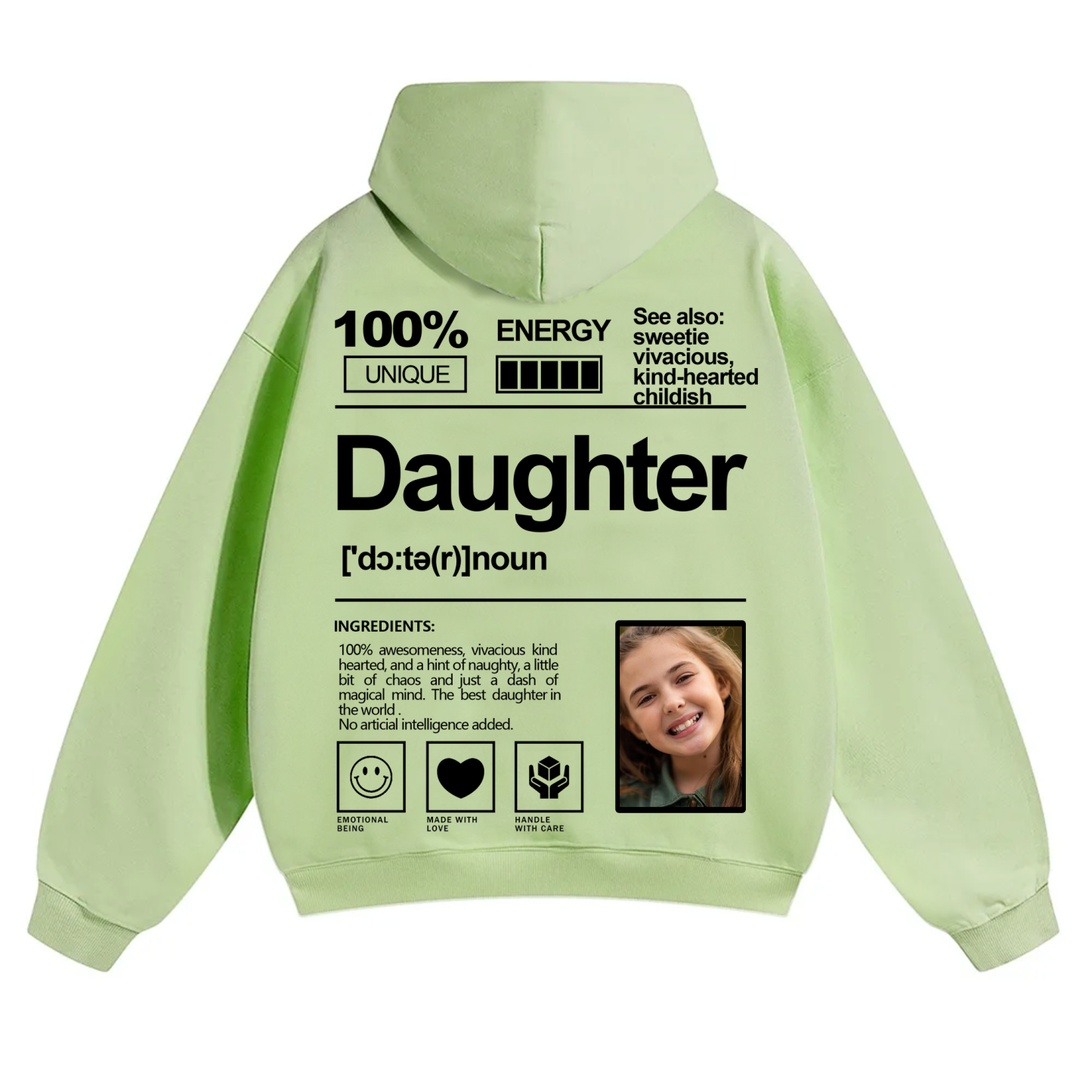 Addcustom Photo Daughter Solid Color Hoodie