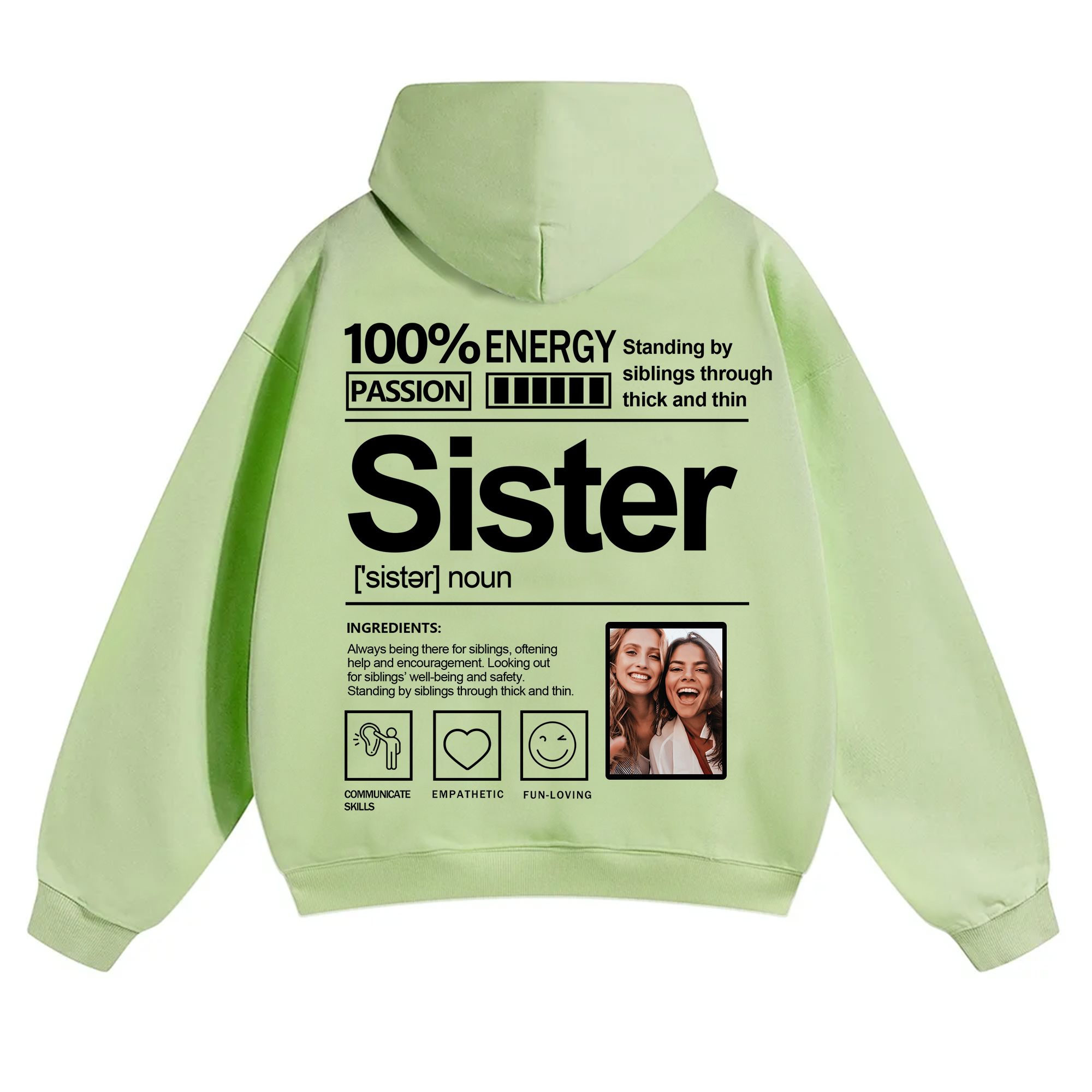 Addcustom Photo Sister Solid Color Hoodie