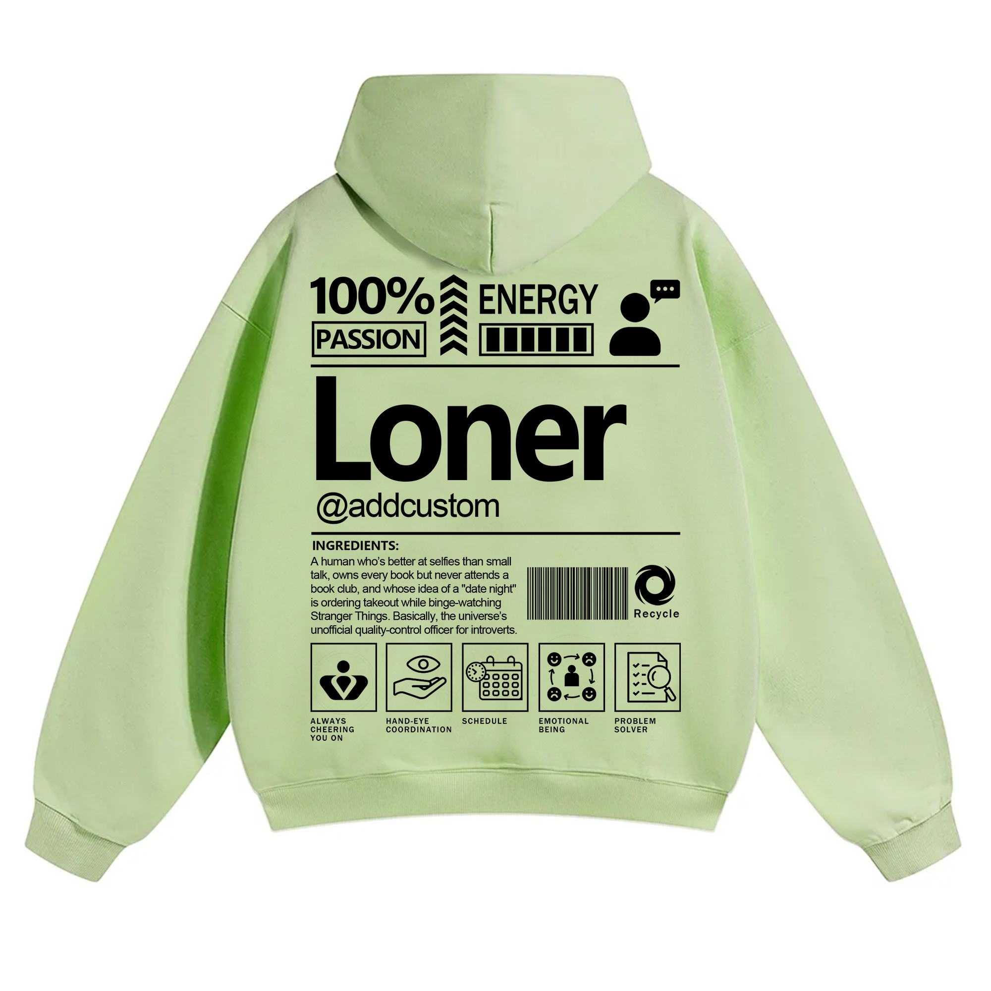 Loner  Addcustom Unisex Fit Solid Color Hoodie