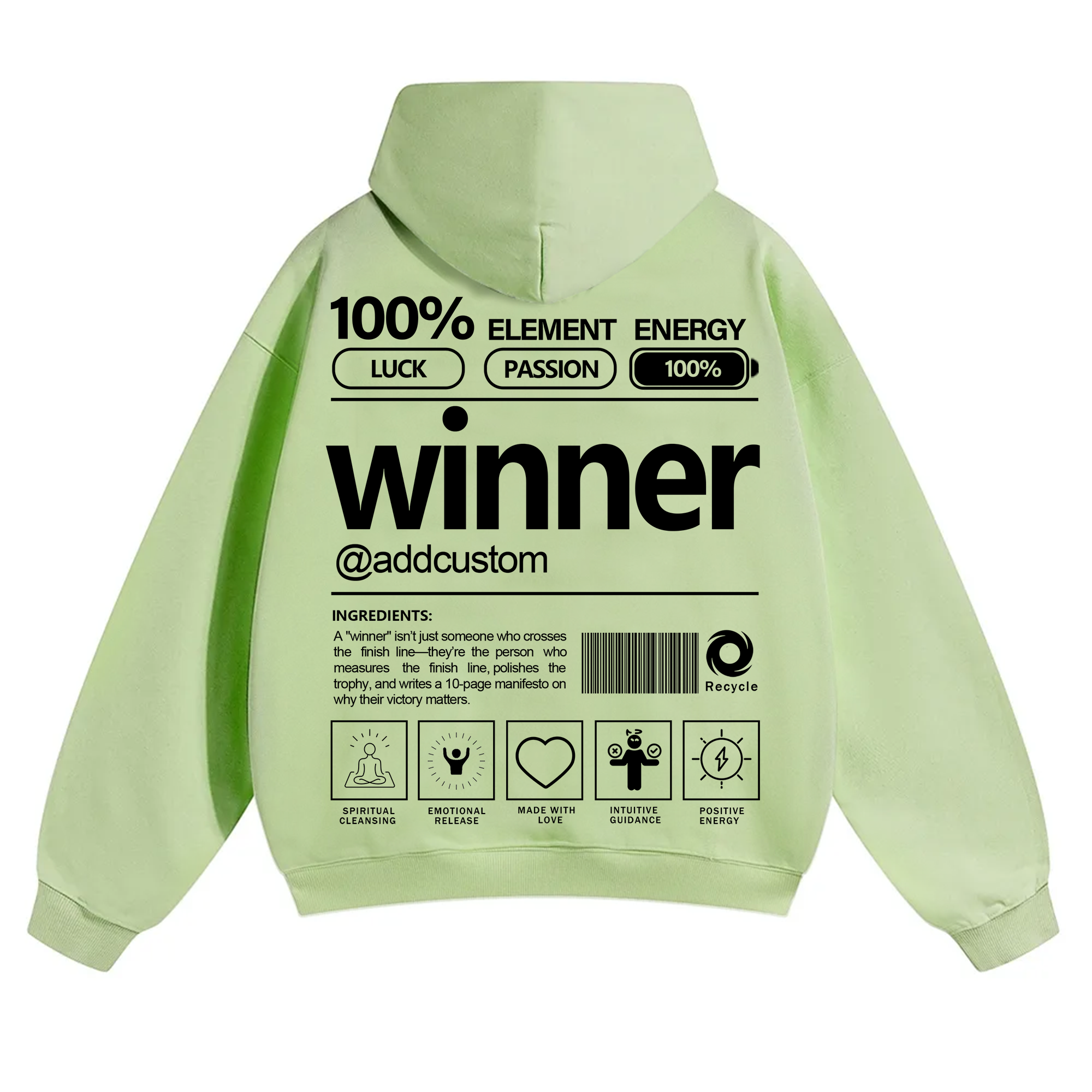 Winner Addcustom Unisex Fit Solid Color Hoodie