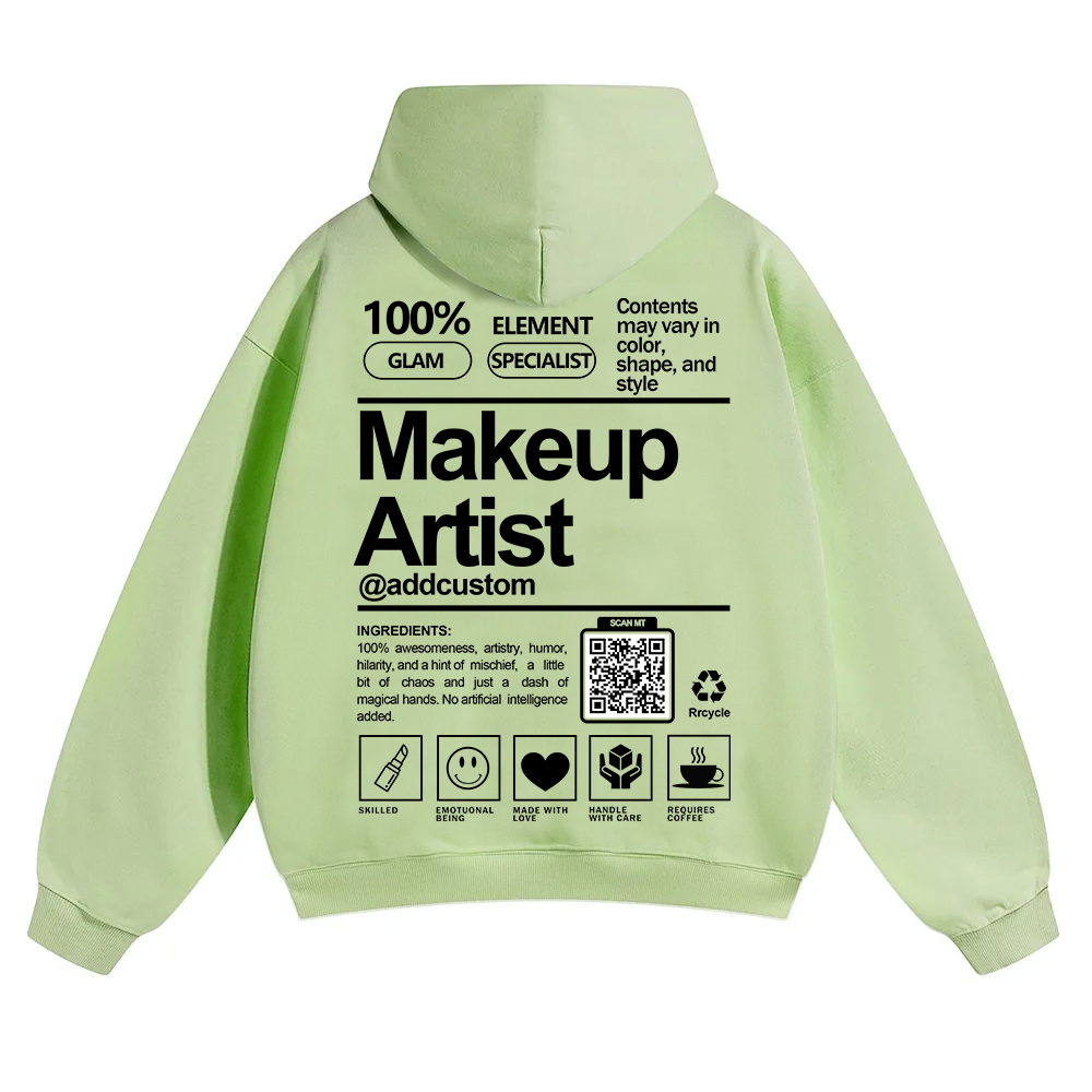 Wearishow Makeup Artist Addcustom QR Code Solid Color Hoodie