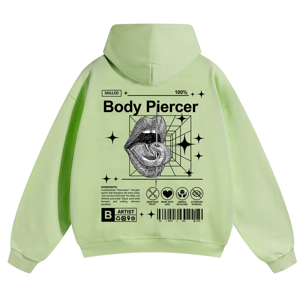 Body Piercer Casual Unisex Solid Color Hoodie wearishow