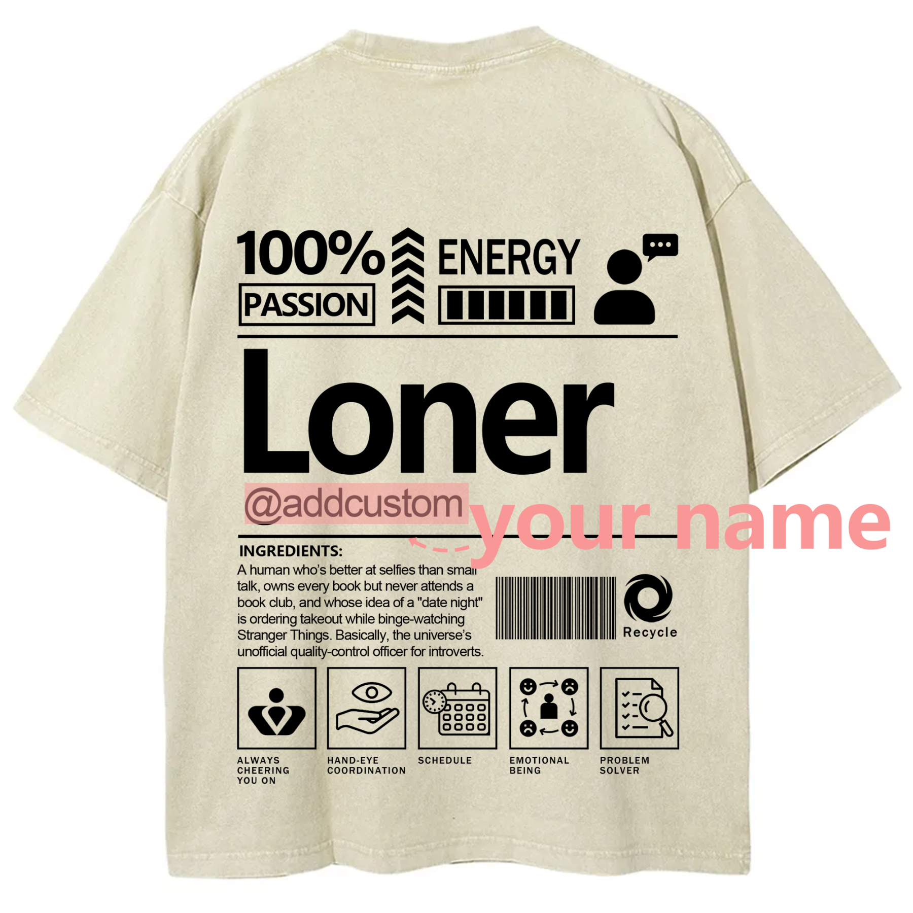 Loner  Addcustom Unisex Fit Washed T-Shirt