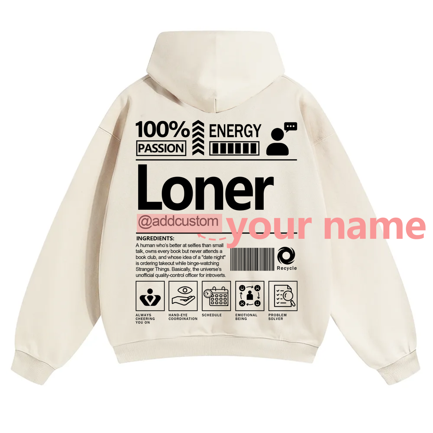 Loner  Addcustom Unisex Fit Solid Color Hoodie