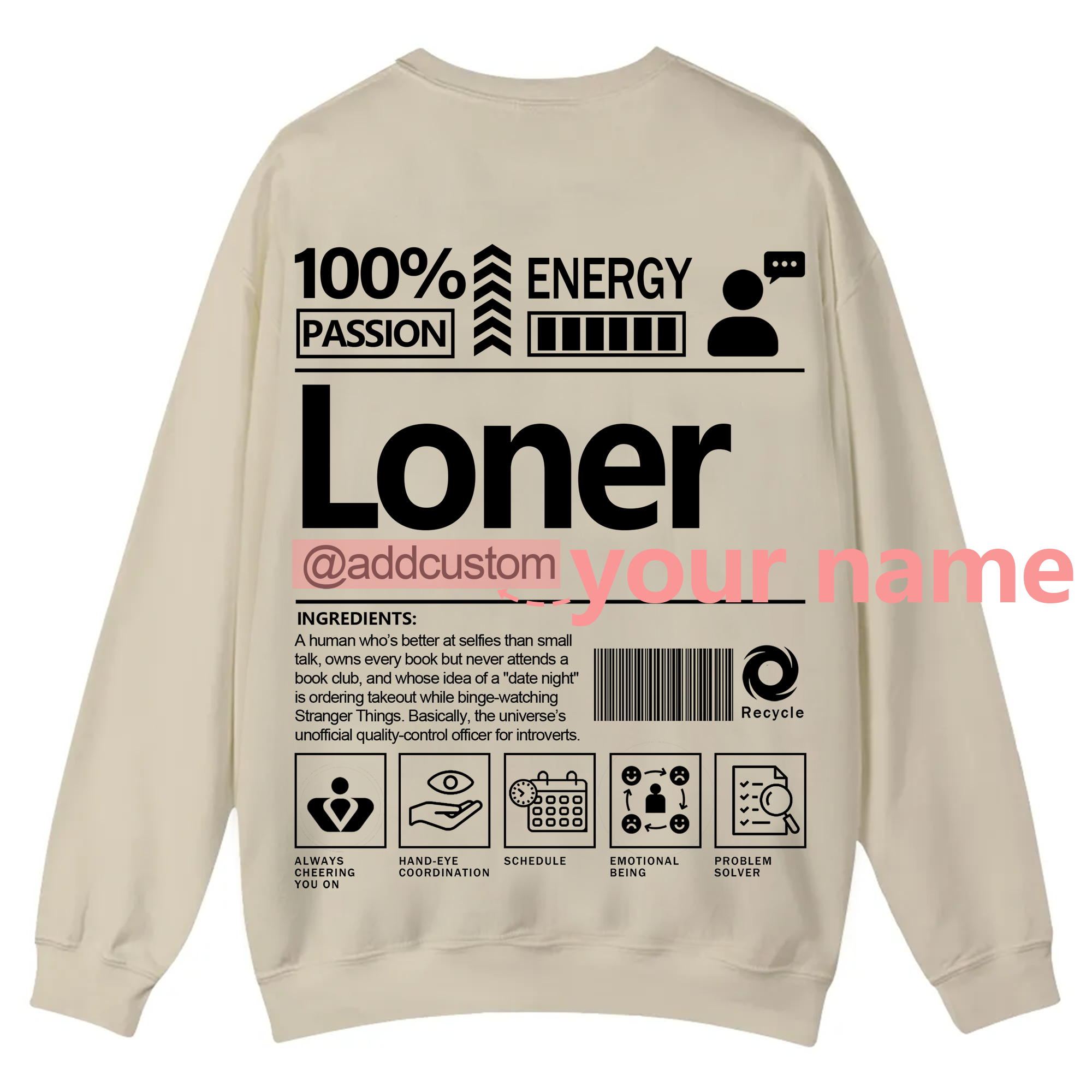 Loner  Addcustom Unisex Fit Casual Crewneck Sweatshirt
