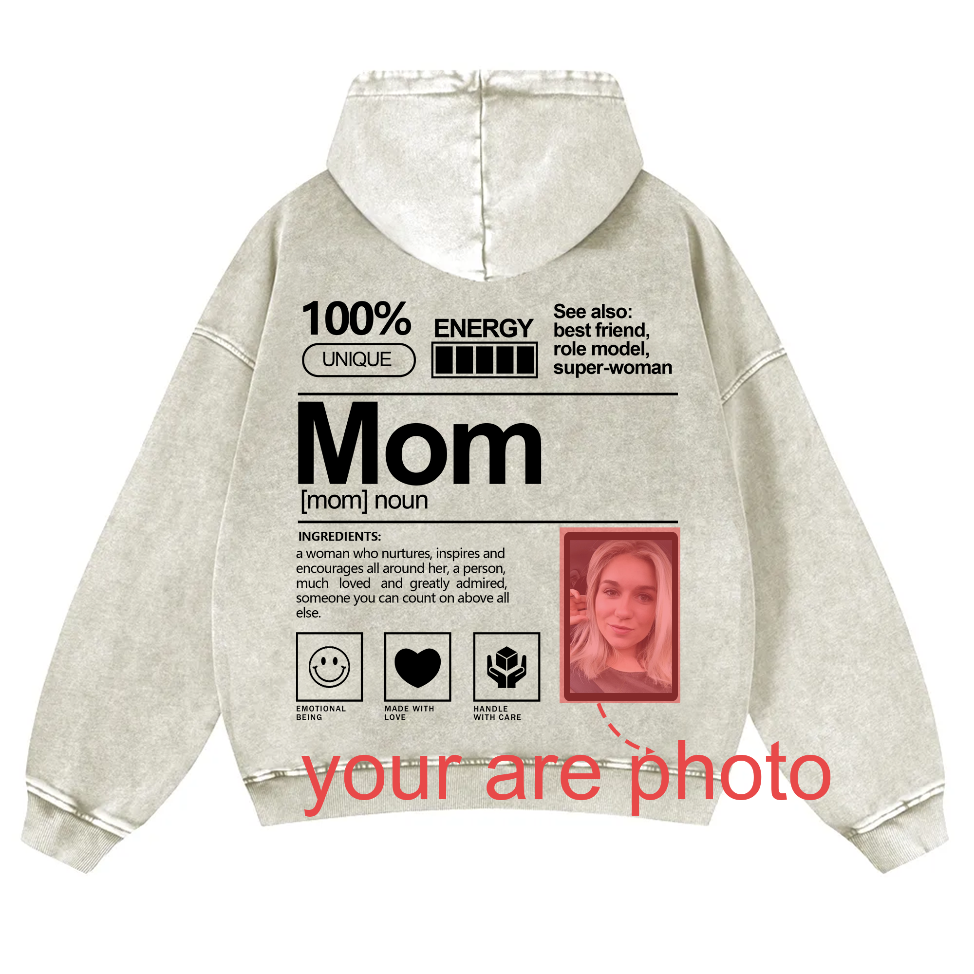 Addcustom Photo Family members Vintage Washed Hoodie