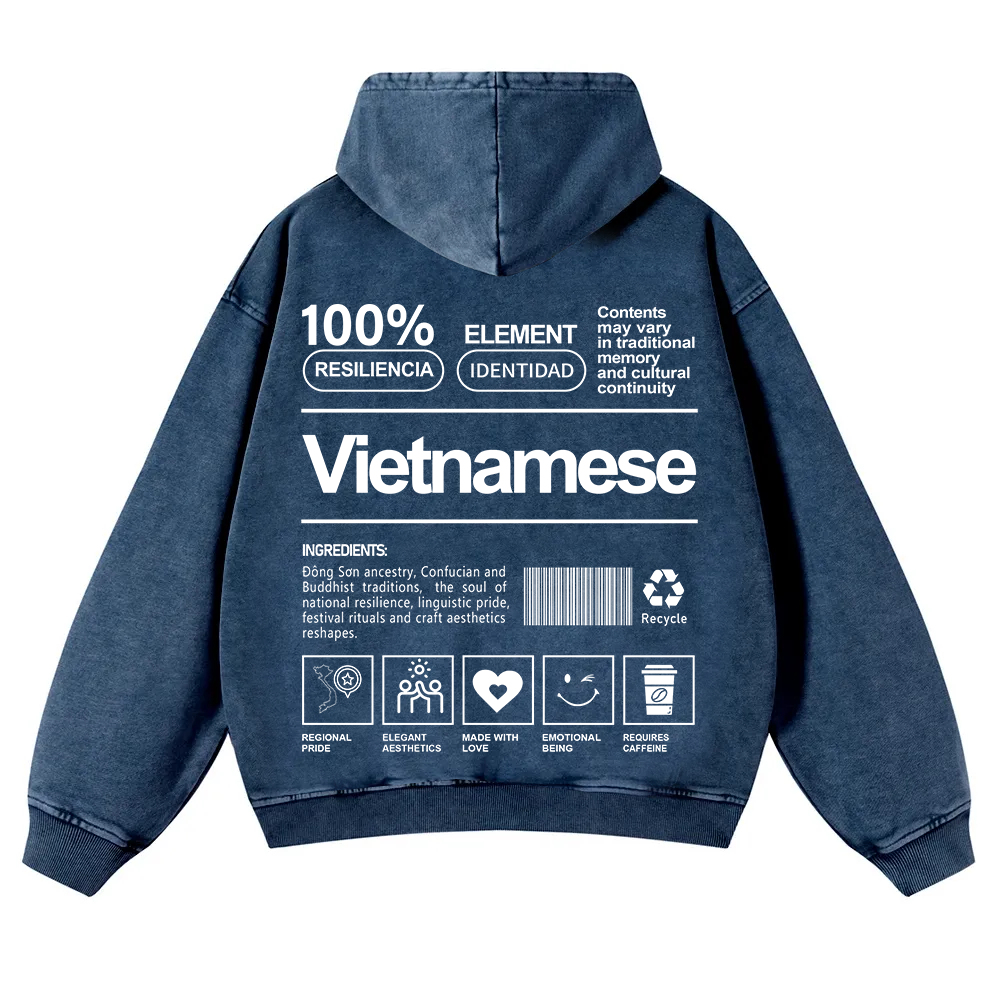Vietnamese Unisex Fit  Washed Hoodie wearishow