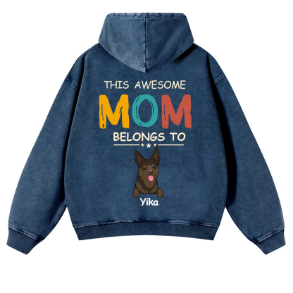 This Awesome Mom/Dad Belongs To - Personalized Custom Unisex Washed Hoodie