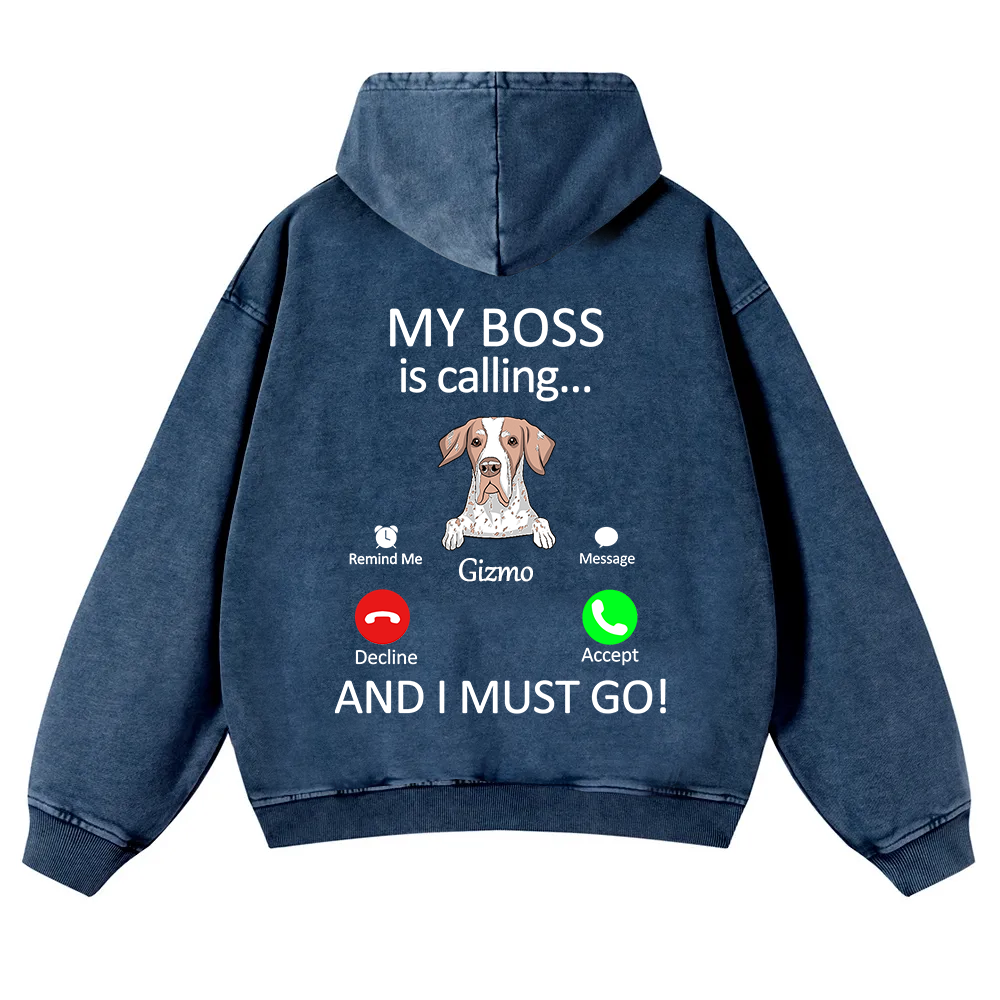 Dog Boss Calling - Personalized Custom Unisex Washed Hoodie wearishow