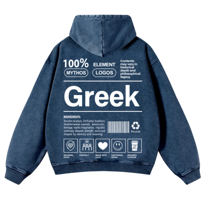 Greek Unisex Fit  Washed Hoodie wearishow