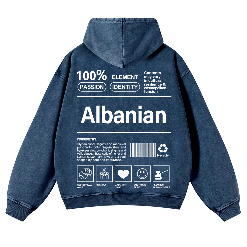 Albanian Unisex Fit  Washed Hoodie wearishow