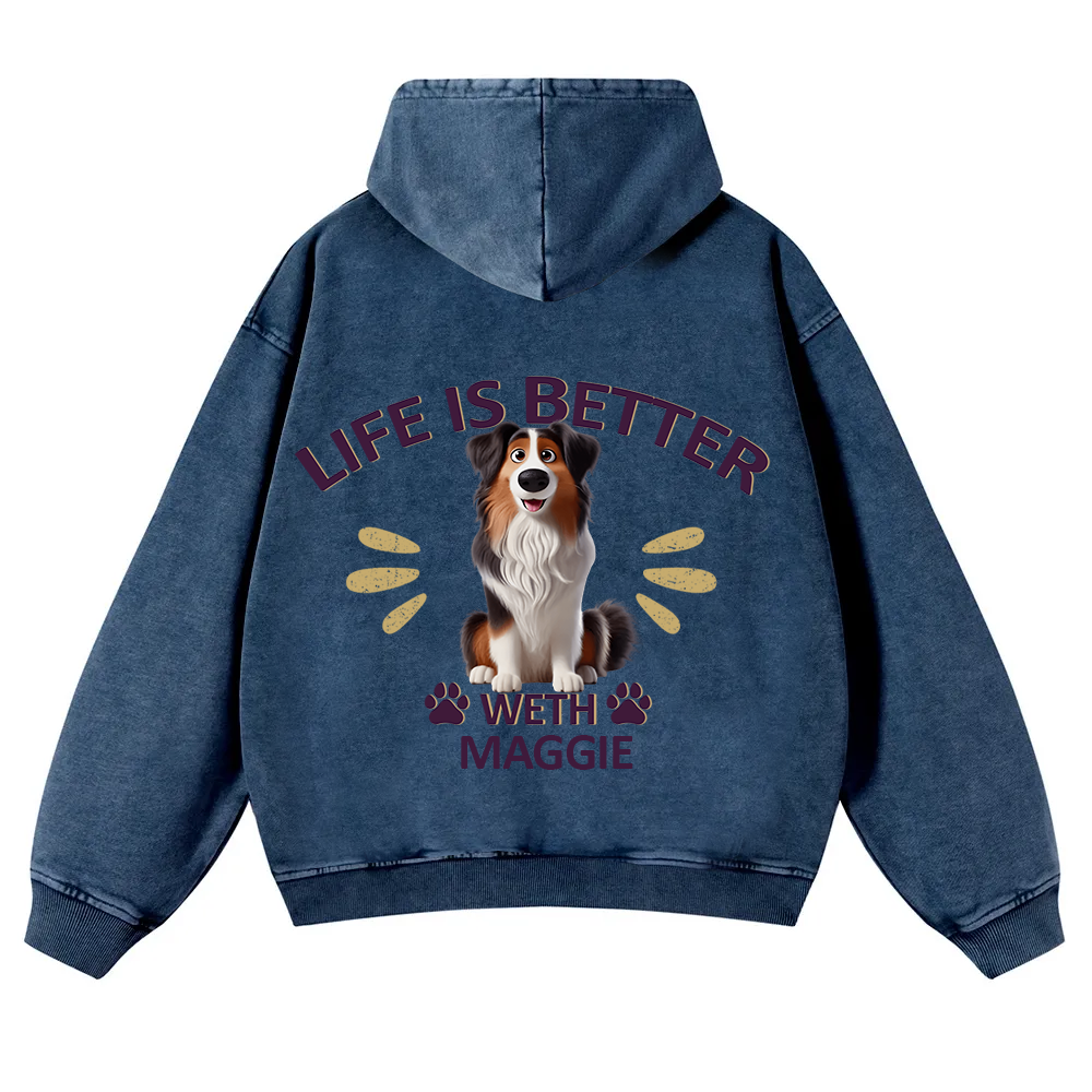 Better Life With My Dog - Personalized Custom Unisex Washed Hoodie wearishow