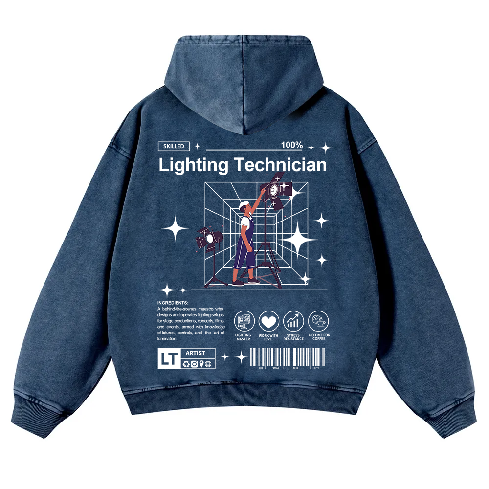 Lighting Technician Washed Hoodie wearishow