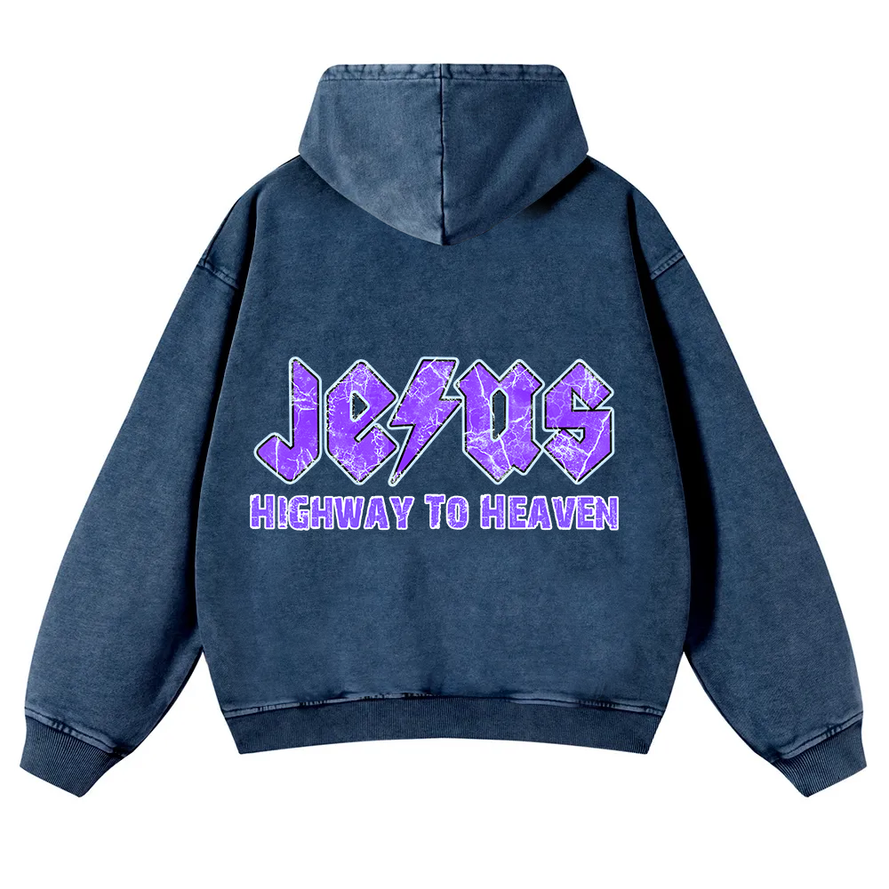 Jesus Highway To Heaven Washed Hoodie wearishow
