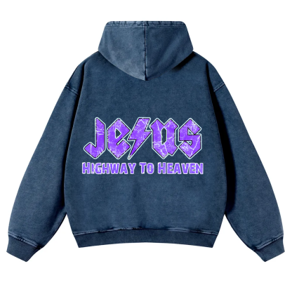 Jesus Highway To Heaven Washed Hoodie wearishow