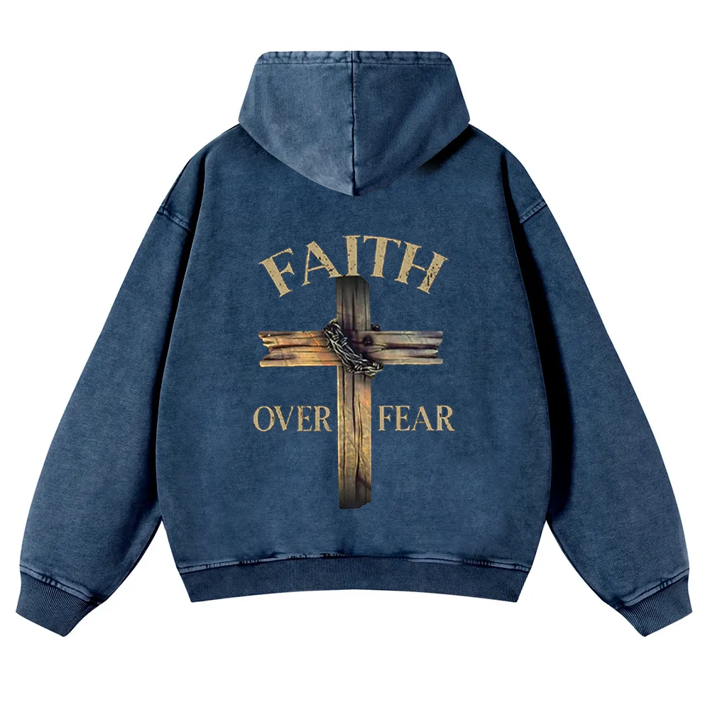 Faith Over Fear Cross  Washed Hoodie wearishow