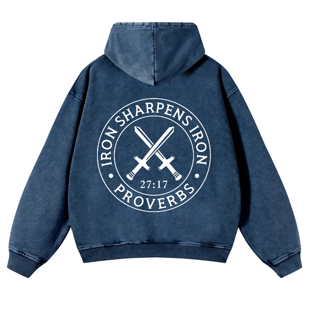 Iron Sharpens Iron PRVOERBS 27:17 Christian Washed Hoodie wearishow