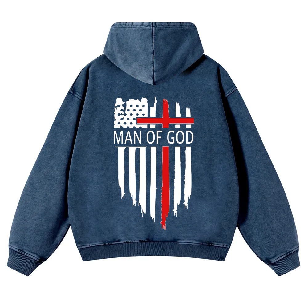 Man Of God Chrsitian Washed Hoodie wearishow