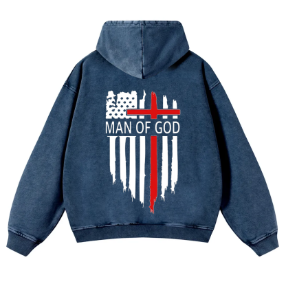 Man Of God Chrsitian Washed Hoodie wearishow
