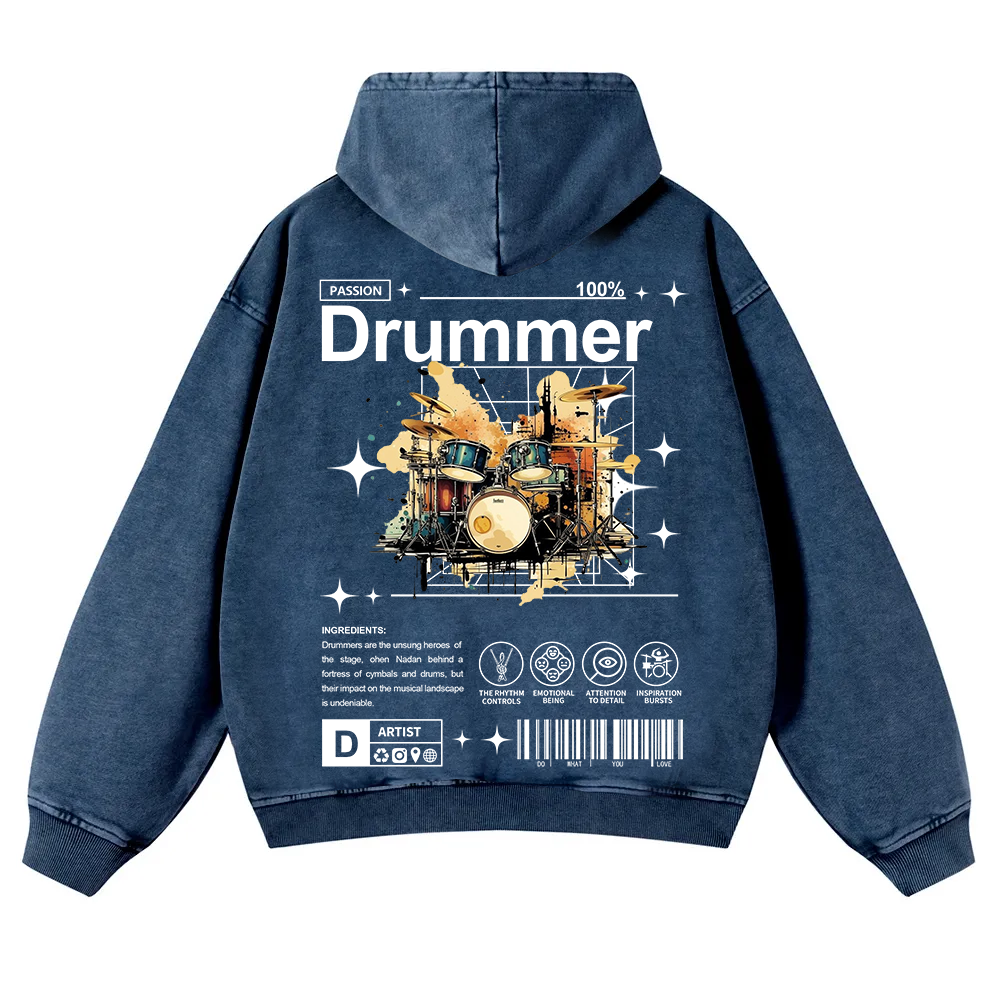 Drummer Washed Hoodie wearishow
