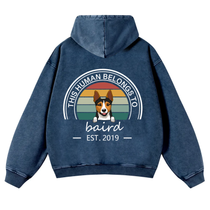 This Human Belongs To 3 - Personalized Custom Unisex Washed Hoodie