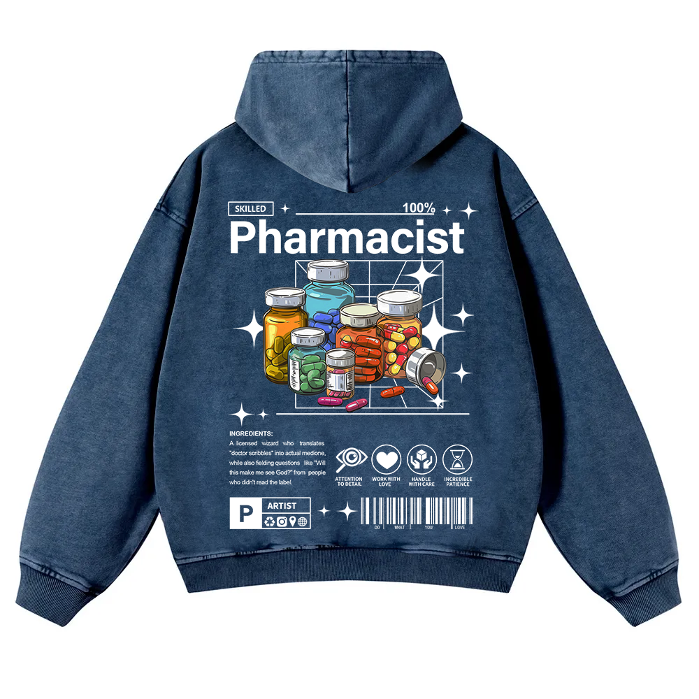 Pharmacist Washed Hoodie wearishow