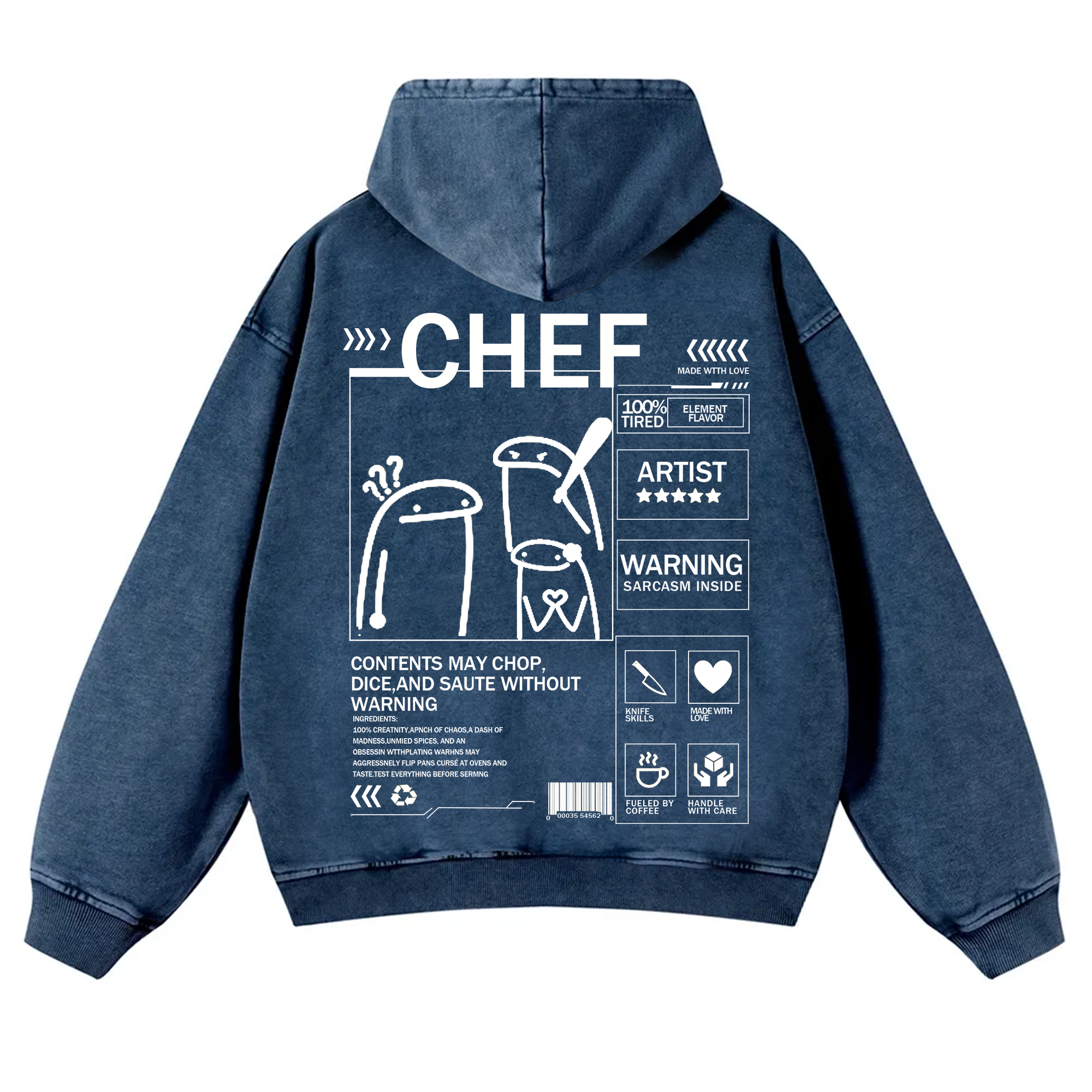 Chef Solid Color Unisex Washed Hoodie