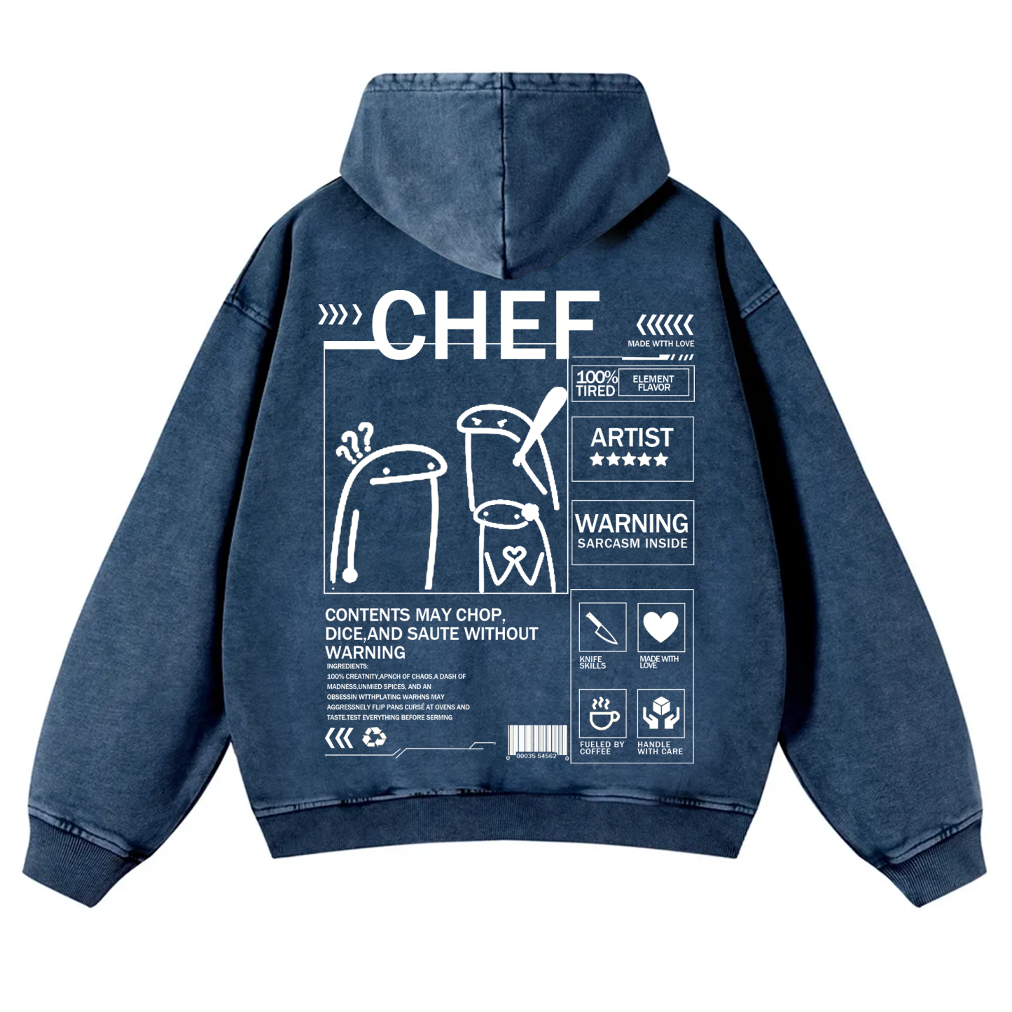 Chef Solid Color Unisex Washed Hoodie