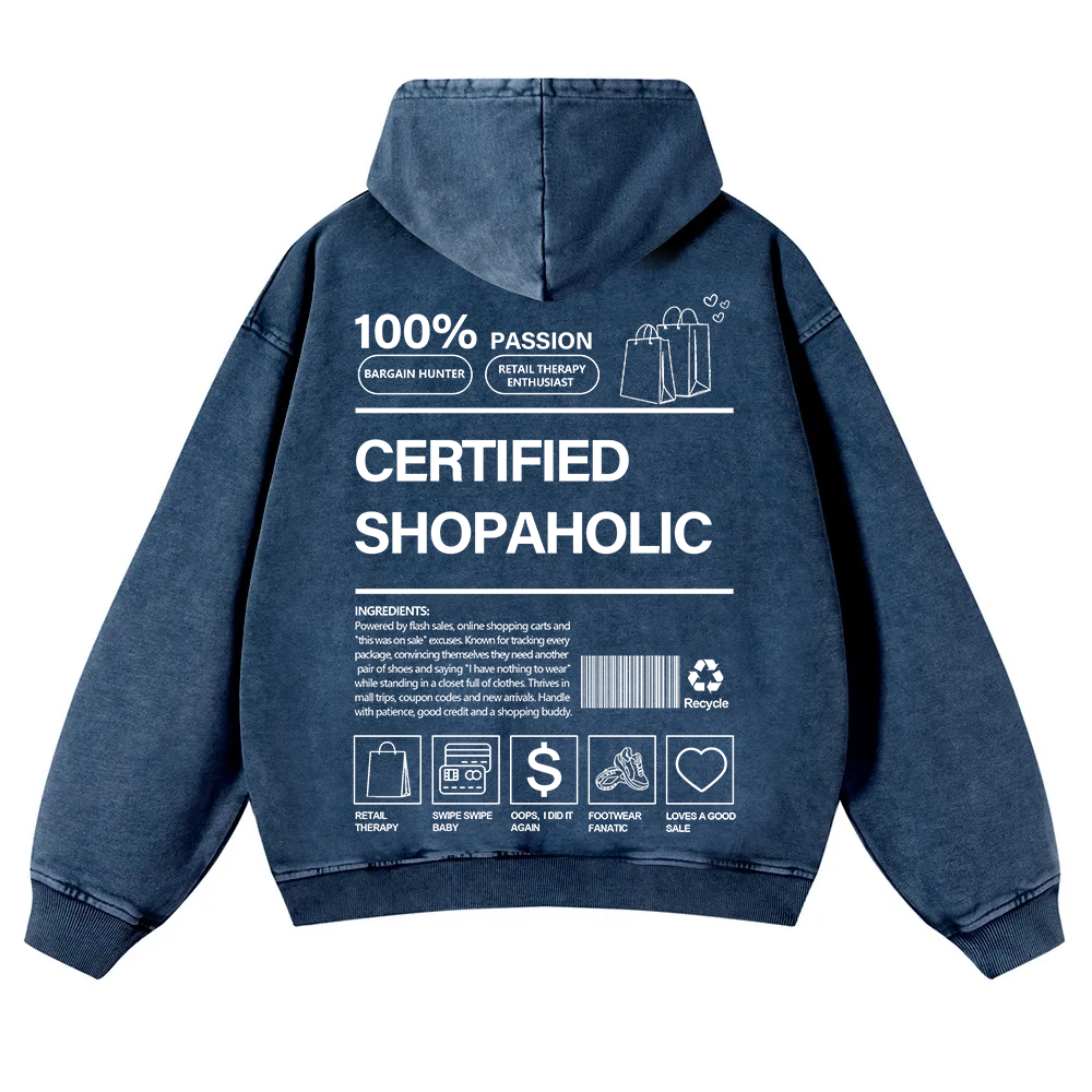 Certified Shopaholic Washed Hoodie wearishow