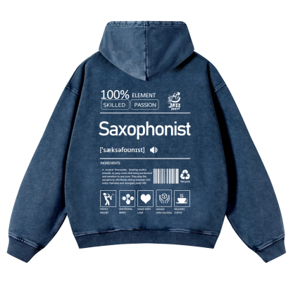 Saxophonist Unisex Casual Washed Hoodie wearishow