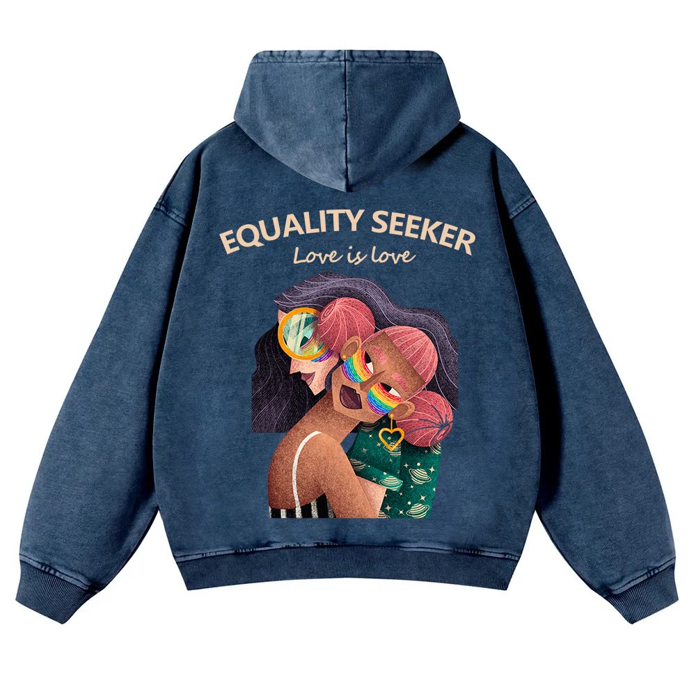 Equality Seeker Love Is Love Casual Washed Hoodie wearishow