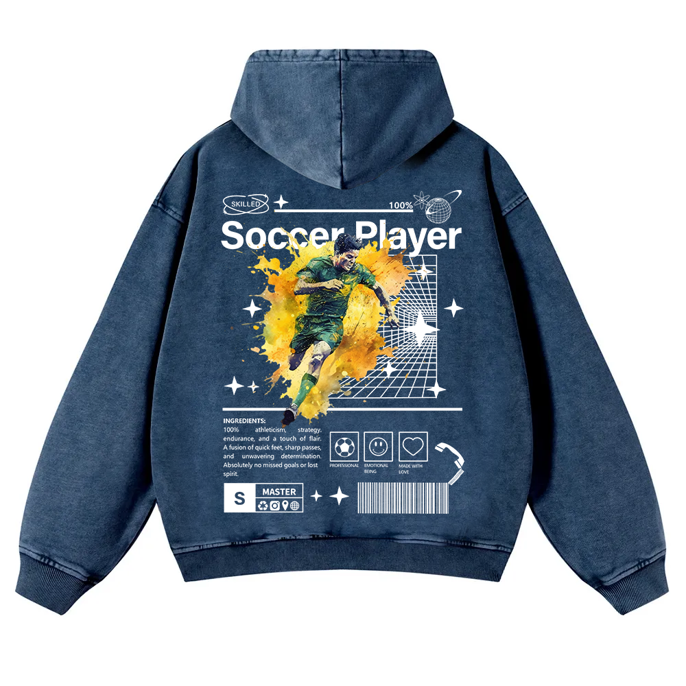 Soccer Player Casual Washed Hoodie wearishow