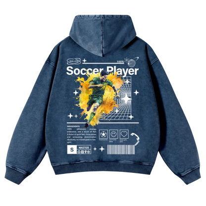 Soccer Player Casual Washed Hoodie wearishow