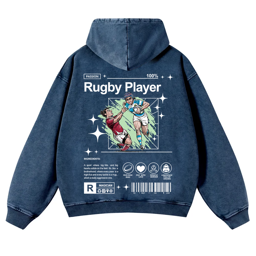 Rugby Player Washed Hoodie wearishow