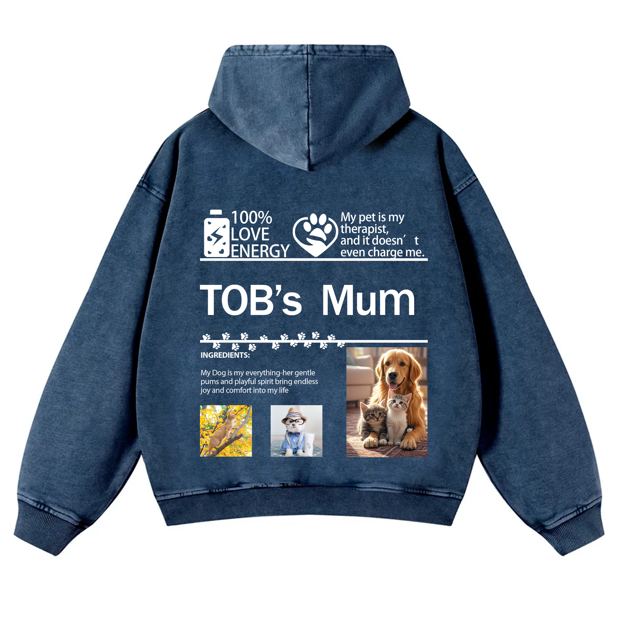 Pet Photo Creative Customized Unisex Washed Hoodie